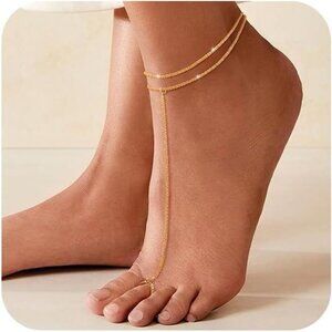 Ankle Bracelets for Women, Glitter Waterproof Adjustable Anklet for Women, 14K